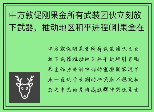 中方敦促刚果金所有武装团伙立刻放下武器，推动地区和平进程(刚果金在打仗吗)