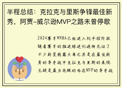 半程总结：克拉克与里斯争锋最佳新秀，阿贾-威尔逊MVP之路未曾停歇